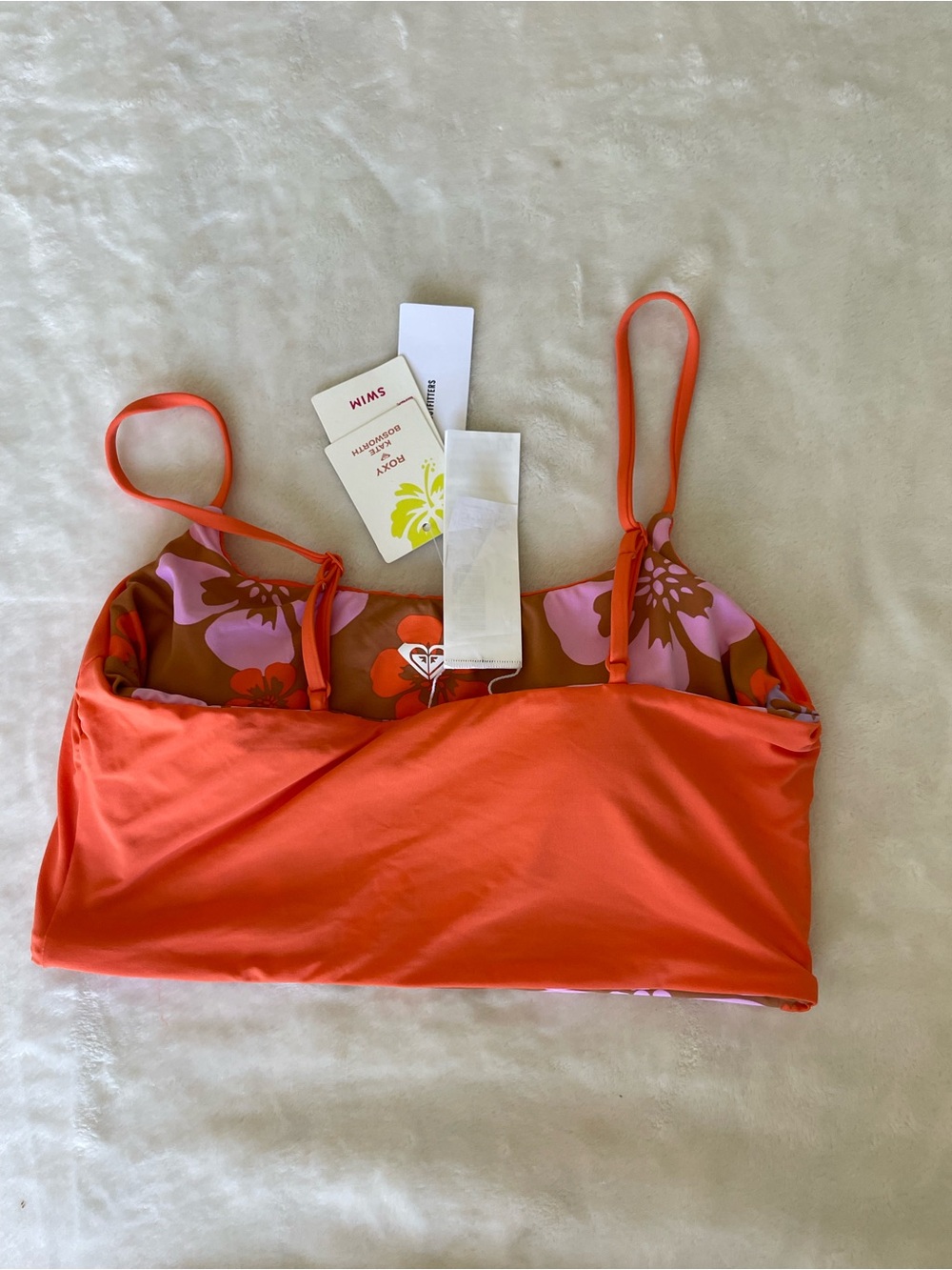 Roxy Brown Floral Reversible Bandeau Top with Pink & Orange Accents - Picture 8 of 8